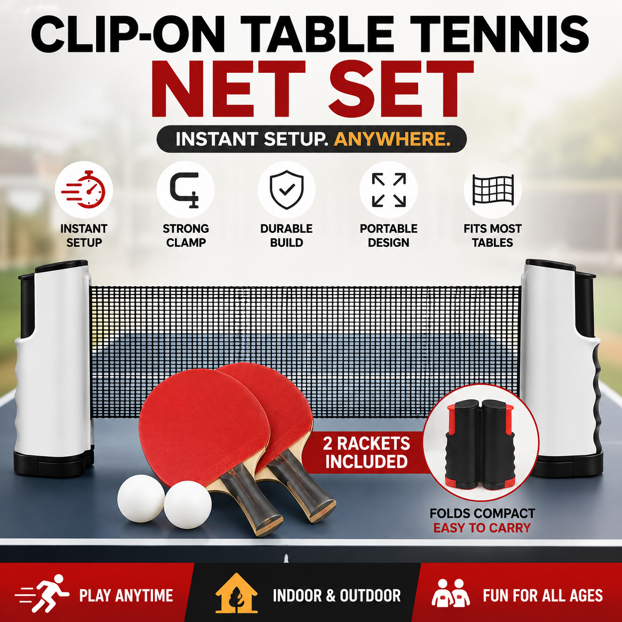 Retractable Table Tennis Net ( Includes 2 Rackets!!)