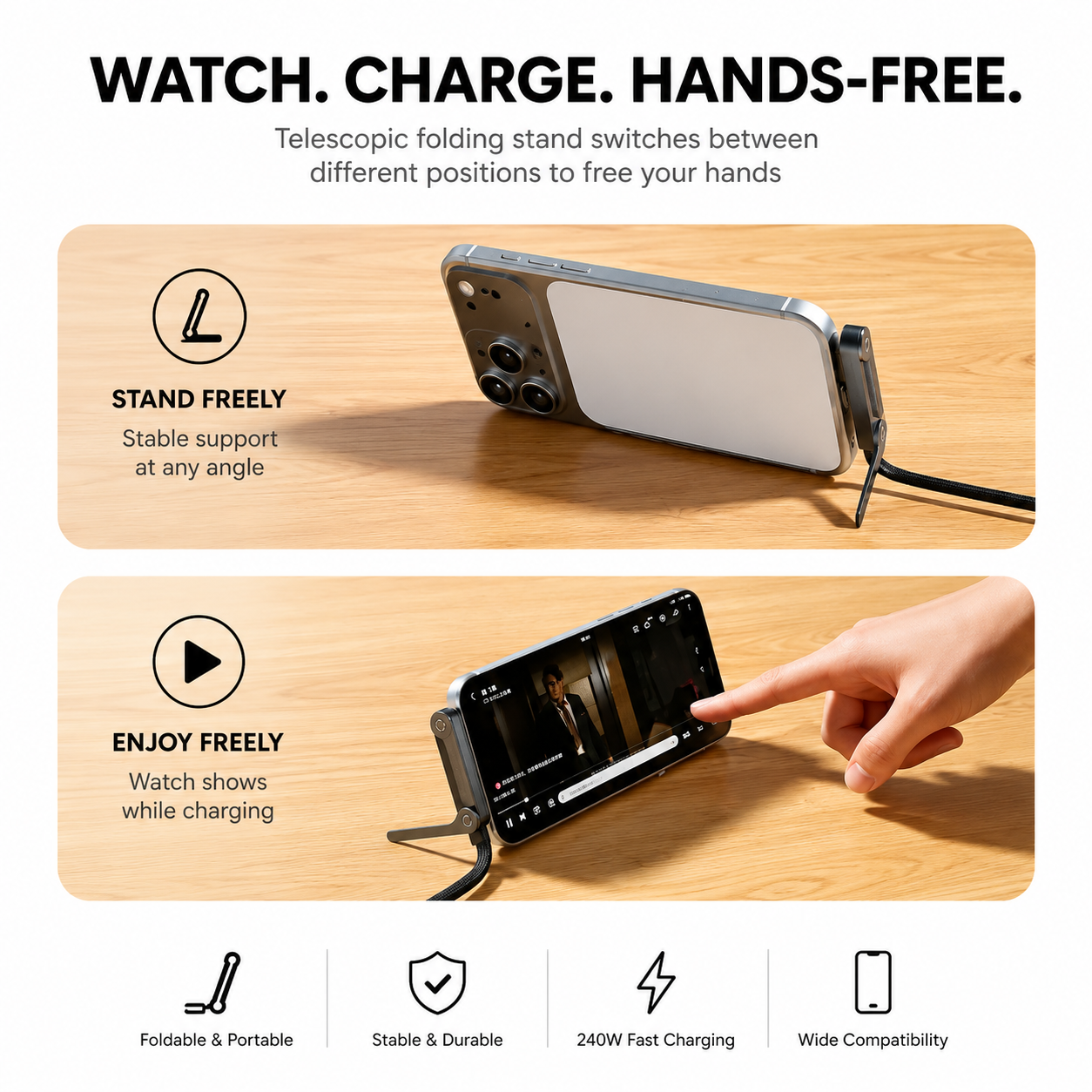 2-in-1 Invisible Holder Charger Cable⚡240w super fast charging