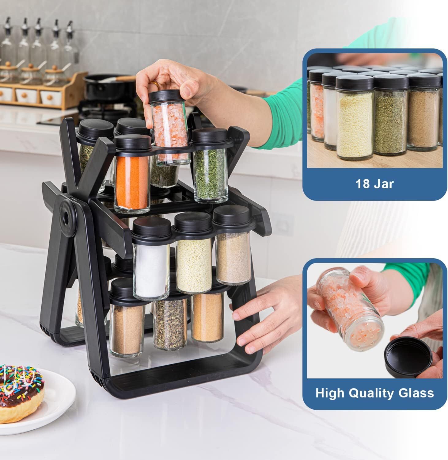 Rotating Spice Rack with 18 Jars