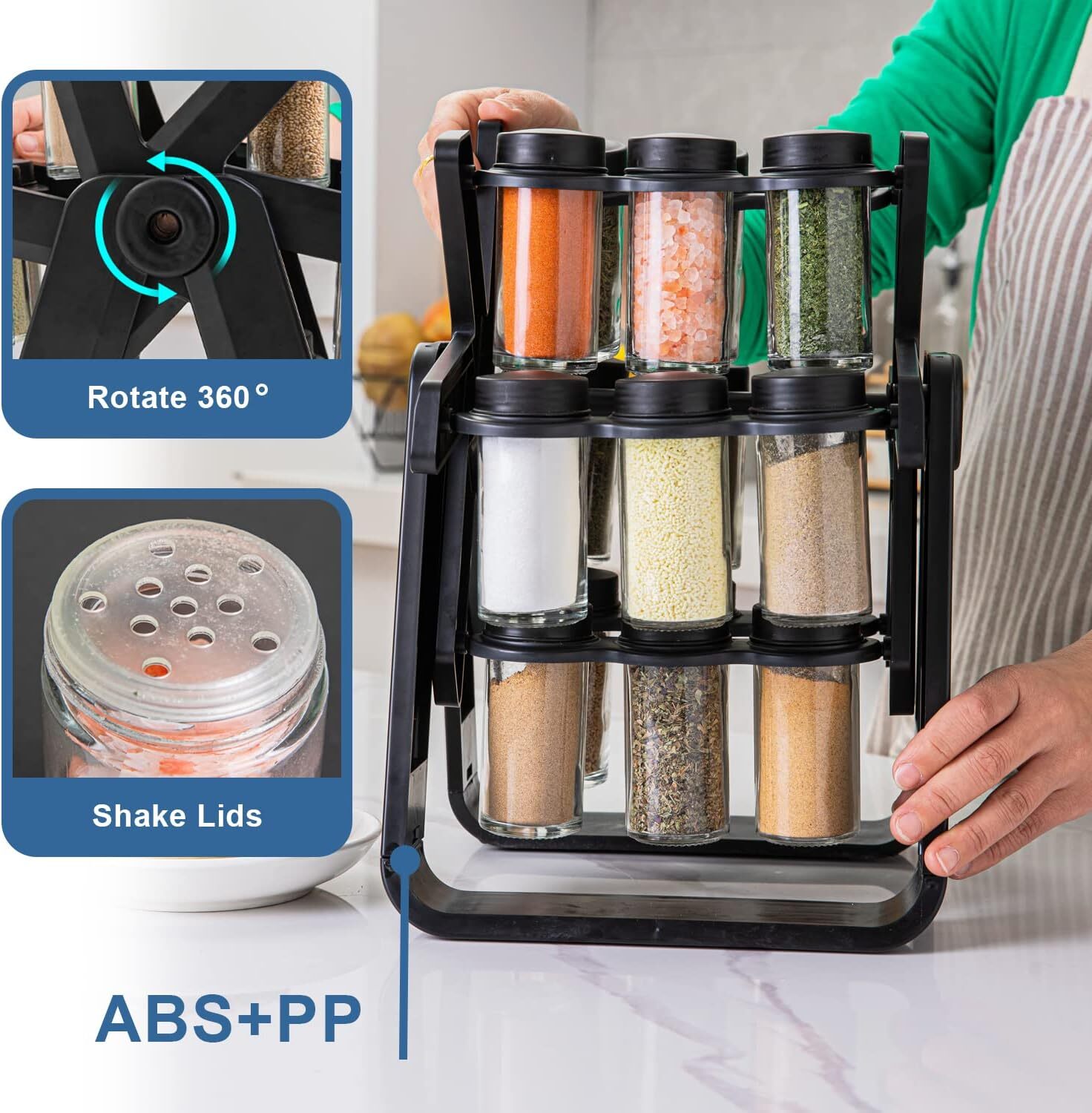 Rotating Spice Rack with 18 Jars