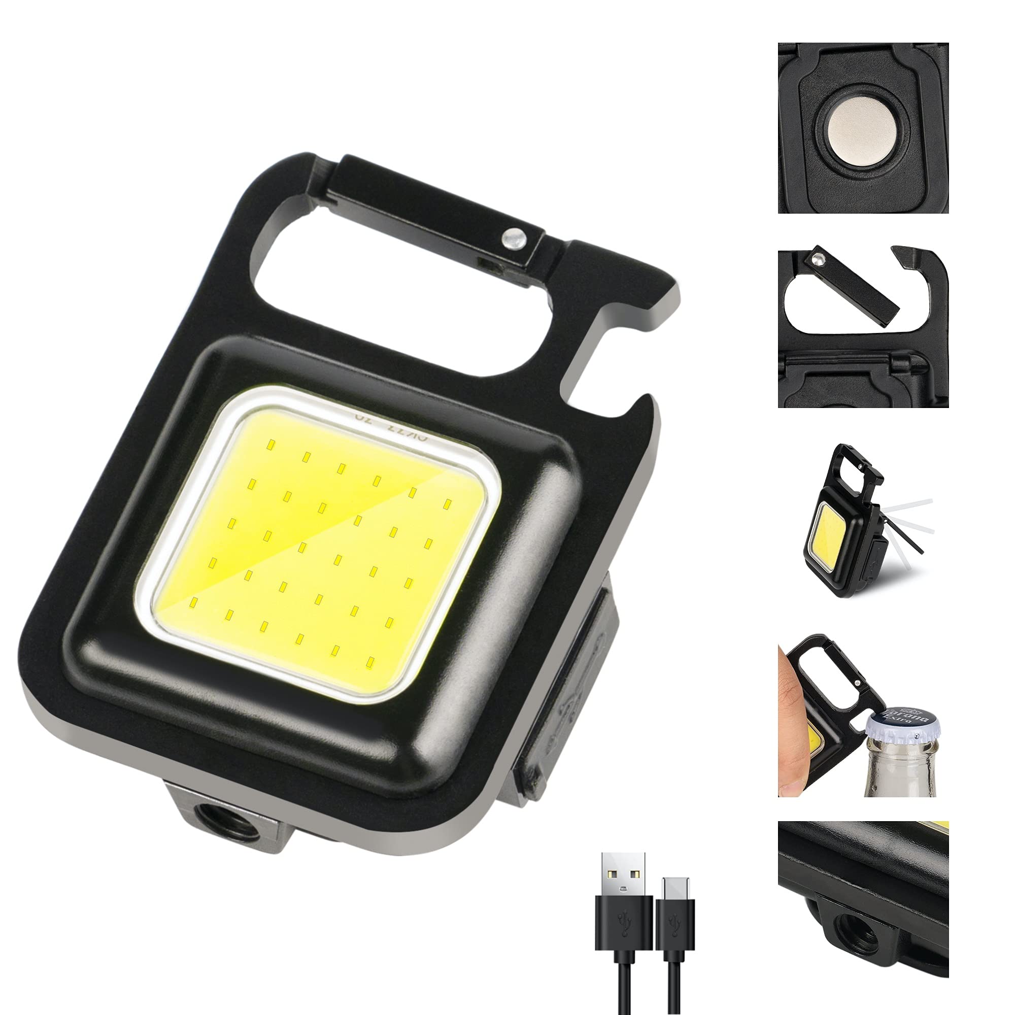 LED USB Rechargeable Mini Keychain Flashlight & Bottle Opener
