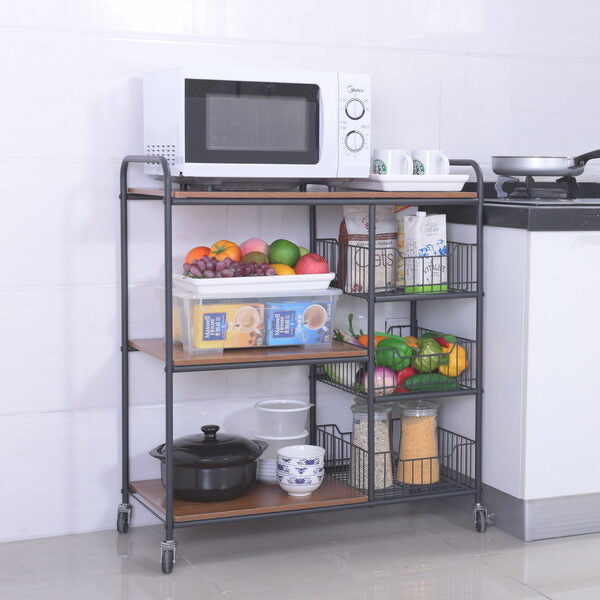 Multi-purpose Microwave Oven Rack/Shelf with Castors | Particle board wood top (80*40*92)