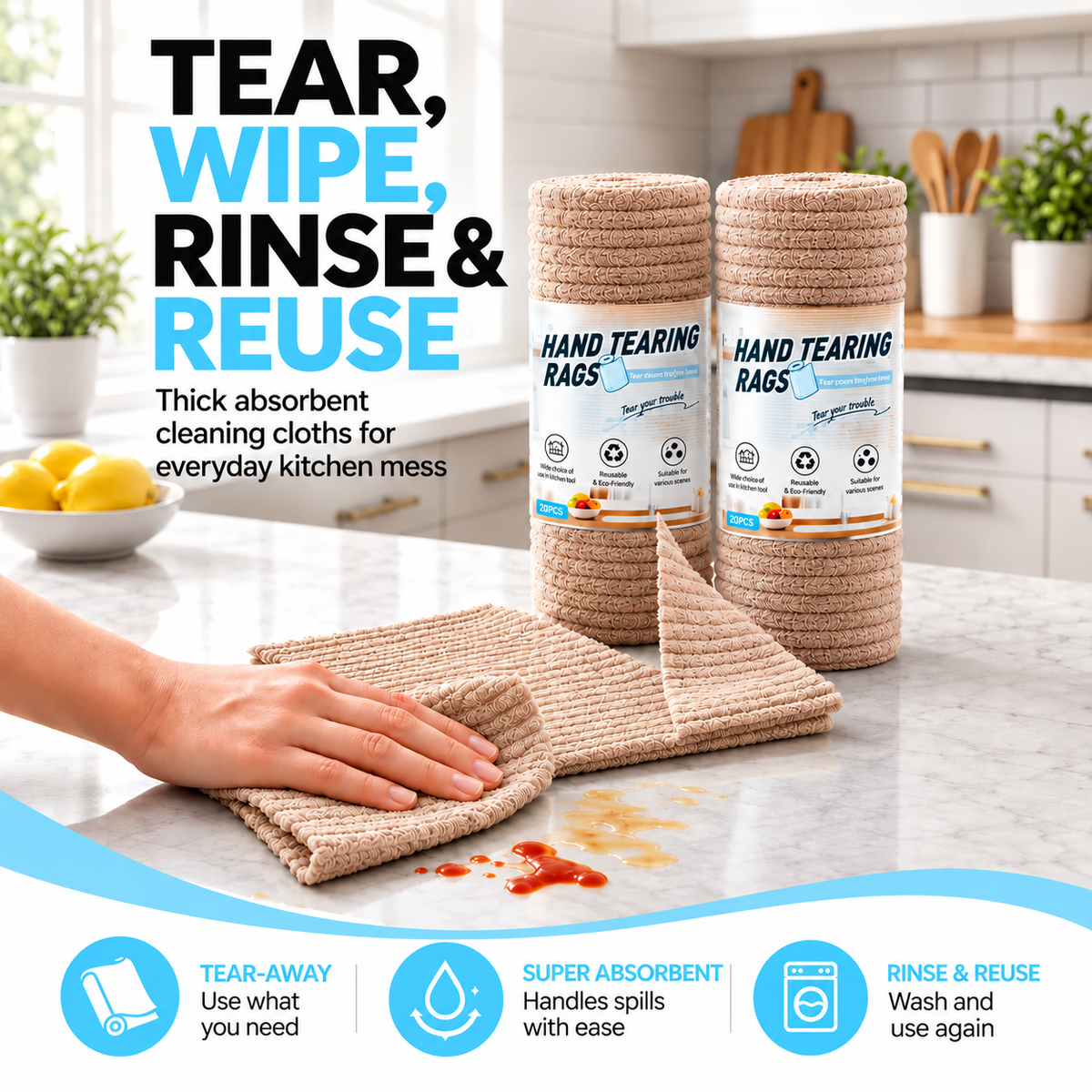 Reusable Microfiber Cleaning Cloth Roll (20pcs)