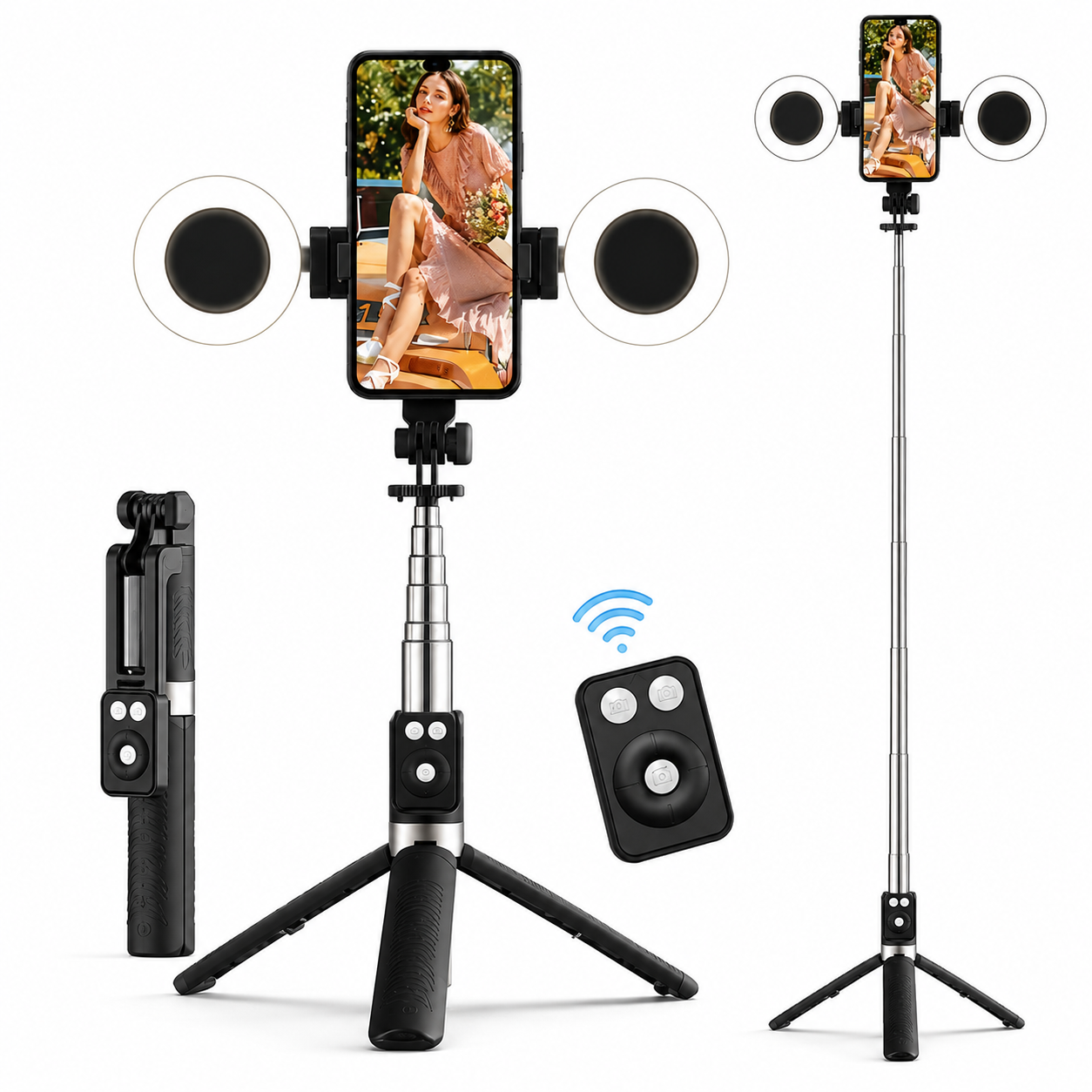 360° Smart Creator Tripod with Dual Ring Lights & Wireless Remote