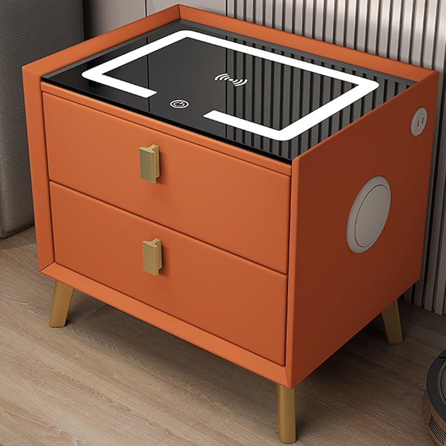 Nightstand with Bluetooth Speaker LED Light and Wireless Charger
