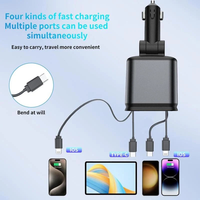 Roof LED 4 in 1 Retractable Car Charger