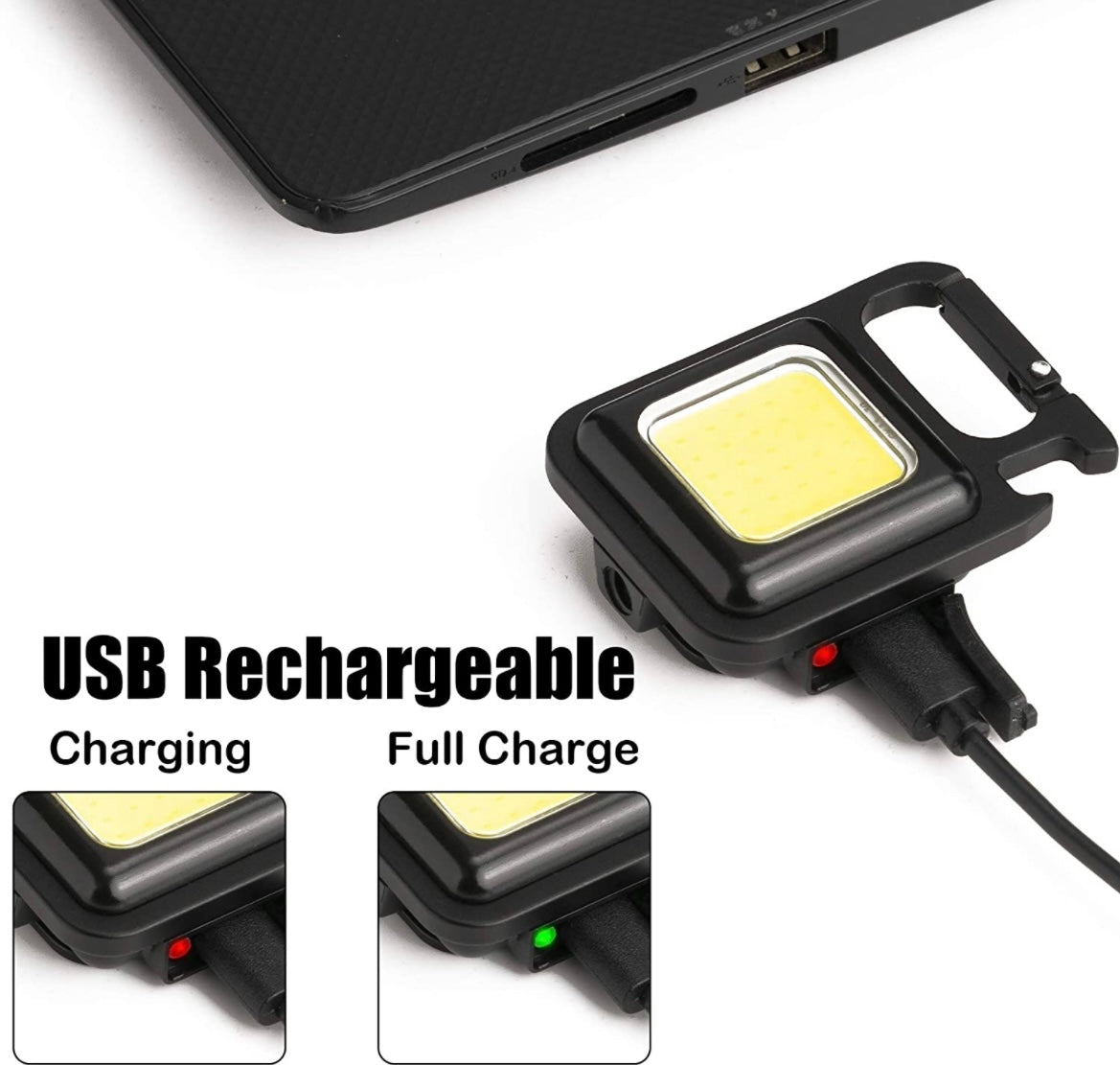 LED USB Rechargeable Mini Keychain Flashlight & Bottle Opener