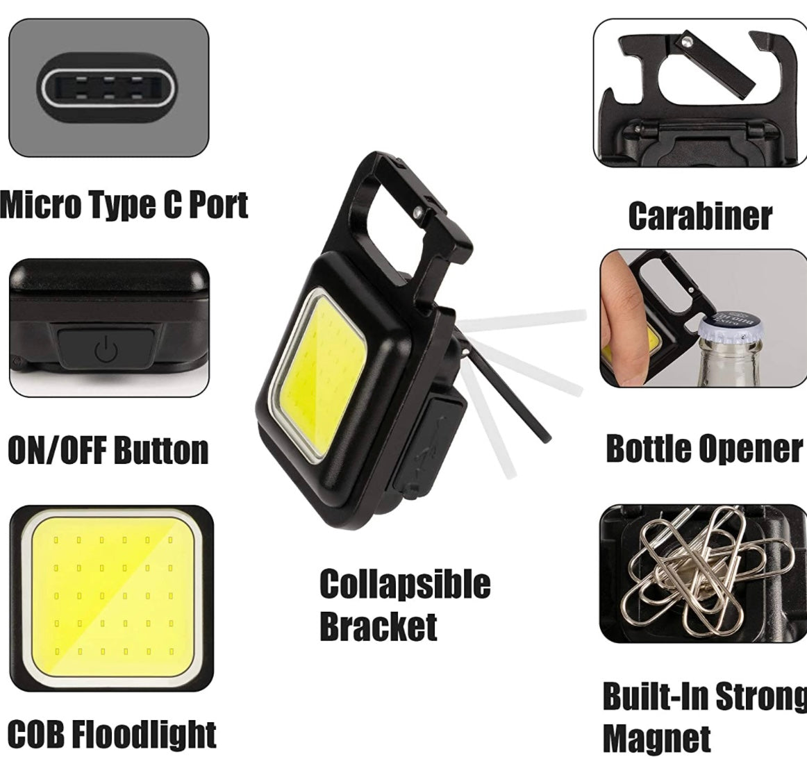 LED USB Rechargeable Mini Keychain Flashlight & Bottle Opener